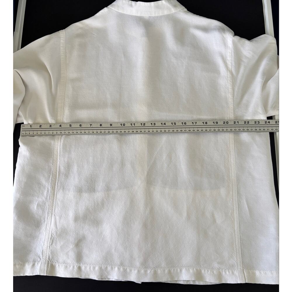 Eileen Fisher Women’s Ivory Linen Blend Band Collar Button Front Blouse *Large* - Picture 9 of 10